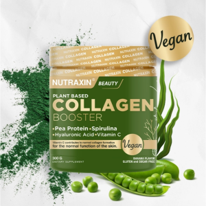Nutraxin Collageen Booster Vegan – 300g – Banaan Smaak – Suikervrij & Glutenvrij – Met Spirulina, Hyaluronzuur & Vitamine C