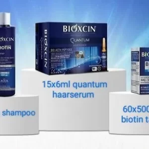 Bioxcin Biotine Anti haaruitval set 1 x 15 keer 6 ml quantum haarserum 1 x 5000 mg 60 Tabletten – 1 x Biotine Shampoo 300 ml – biotin for hair – Anti-haaruival – Haarbehandeling – Herbal – Bio shampoo