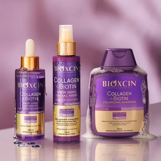 Bioxcin Collageen & Biotine Volume Haarverzorging Set – collgeen Biotin Volume Shampoo 300 ml + Collageen Biotine Haar serum 100 ml + Collageen Biotine Conditioner 150ml