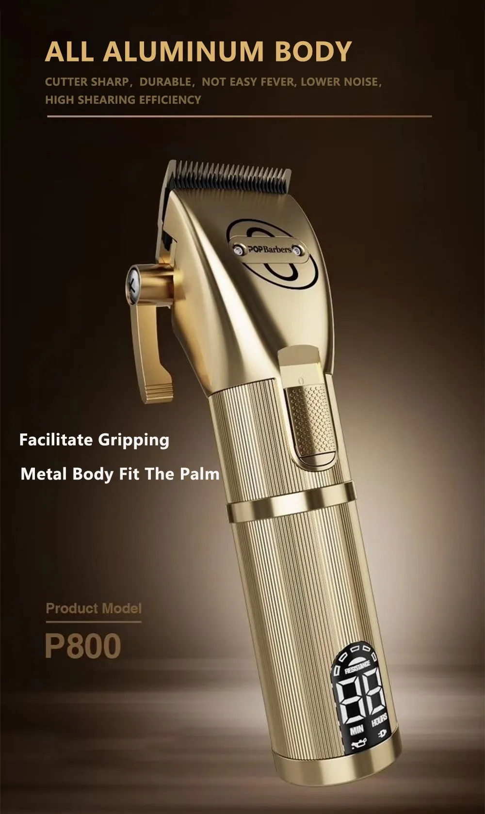Pop Barbers P800 Hair Trimmer – Clippers – Gold Metal Tondeuse – hair cutter – Professional barber Hair Clipper -Tondeuse -TRIMMER – Tondeuse – kappers – Elektrische Tondeuse – 7200 Speed Trimmer – Salon – Kappers Gereedschap