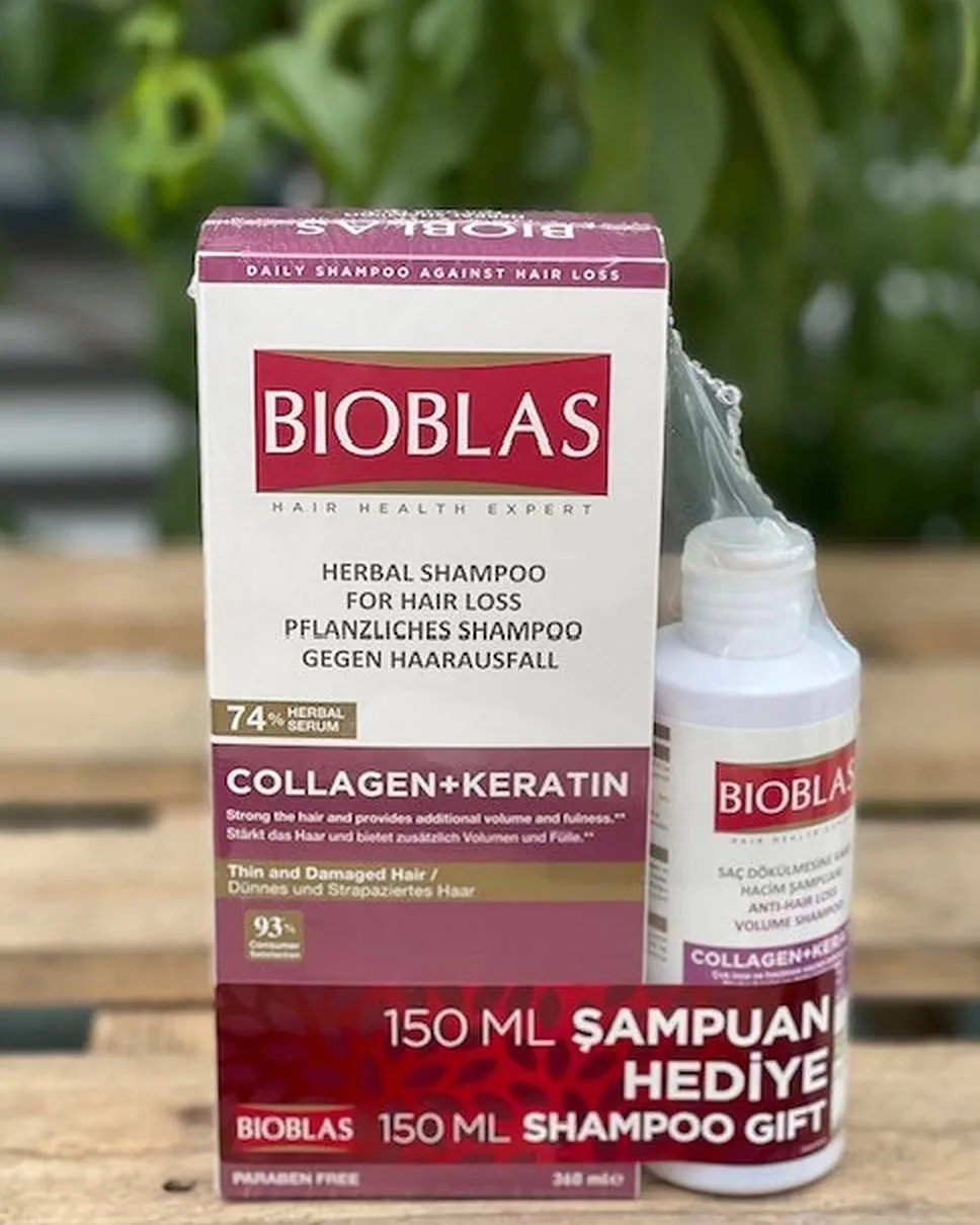 Bioblas Collagen+Keratin Shampoo 360 ml + Bioblas Collagen+Keratin Shampoo 150ml Gift (Het voorkomt haaruitval. Voor dunne en slappe haar)